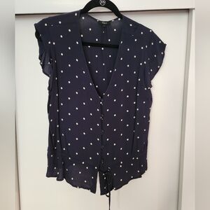Rails Navy White Polka Dots, button down, V neck, drawstring waist